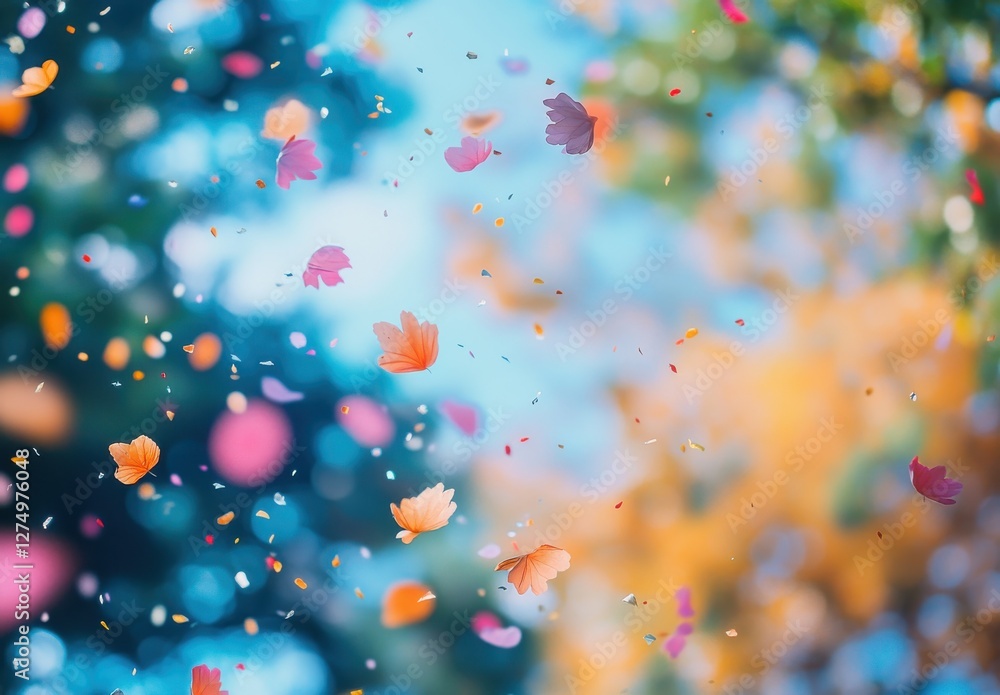 Aufkleber beautiful abstract background with colorful flower petals falling against a soft bokeh backdrop in b