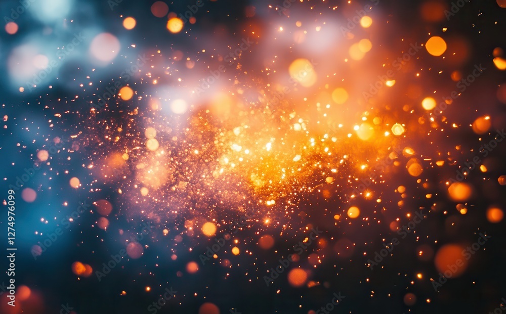 Poster beautiful abstract background with glowing particles and bokeh effect in warm and cool tones for cre