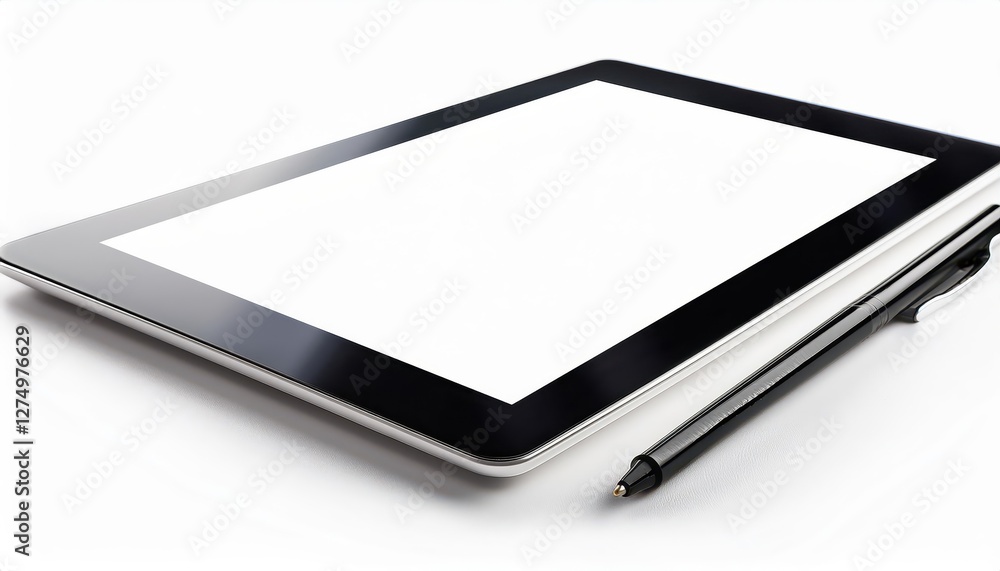 Poster empty screen tablet computer mockup on white background minimalist tranquility in a techsavvy world,
