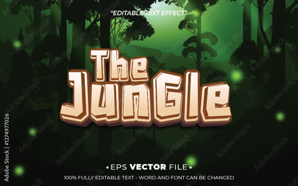 Poster the jungle text effect editable vector template realistic 3d style