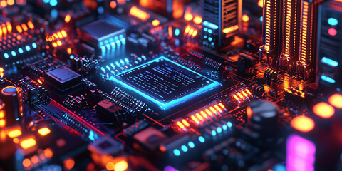Fototapeta premium futuristic electronic device powered by a silicon semiconductor, glowing with digital precision as it processes complex data.