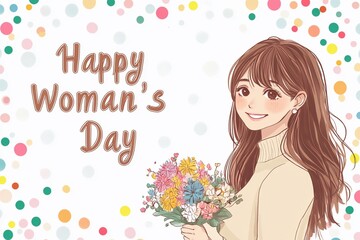 A cute anime woman holding flowers