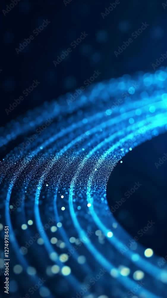 Poster luminous flux of blue particles in motion creating a vibrant digital background in abstract technolo