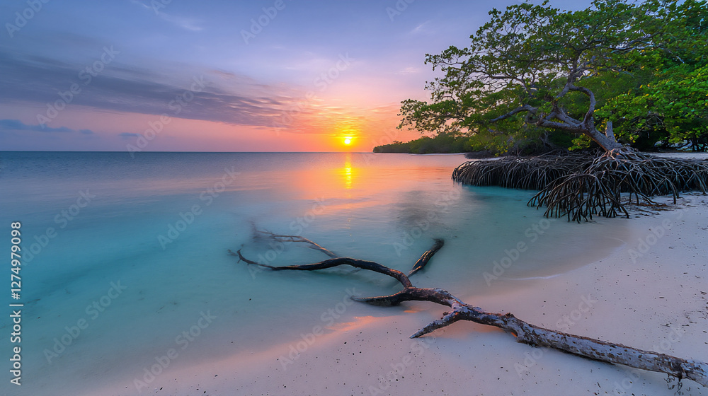 Wall mural  belize sunrise mangrove beach