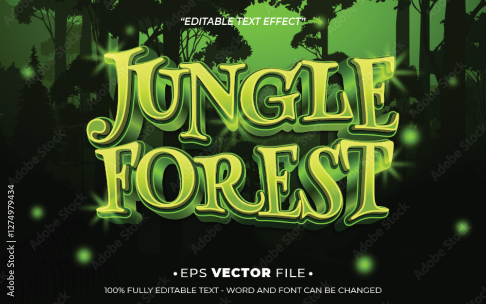 Poster jungle forest text effect editable vector template realistic 3d style