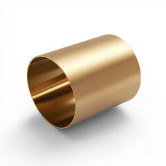 Golden cylinder lying on white background representing geometric shapes