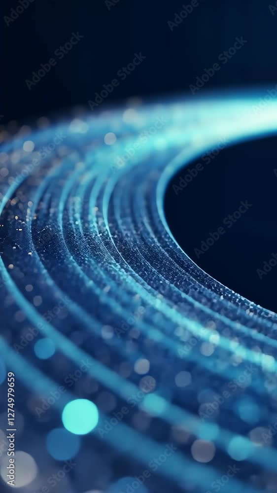 Poster luminous blue digital data flow with particles and abstract curves in a dark space for modern techno