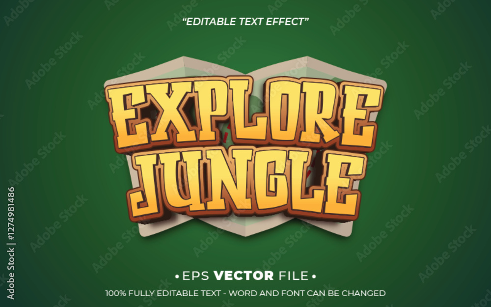 Poster explore jungle text effect editable vector template realistic 3d style