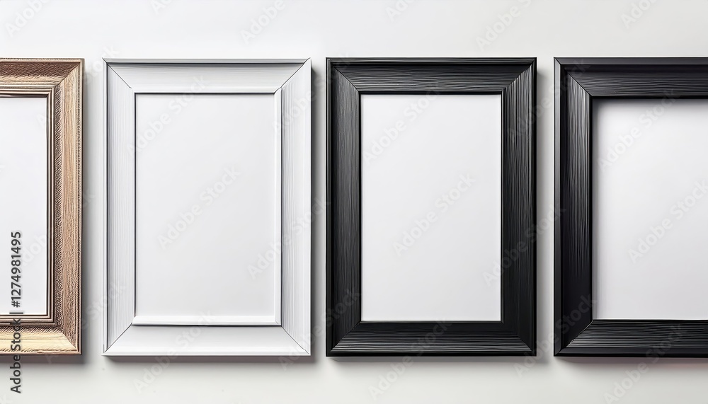 Poster isolated black frame mockup template set against a white background with empty picture frame in focu