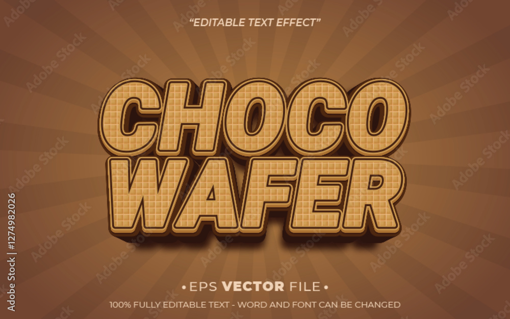 Poster choco wafer text effect editable vector realistic 3d style