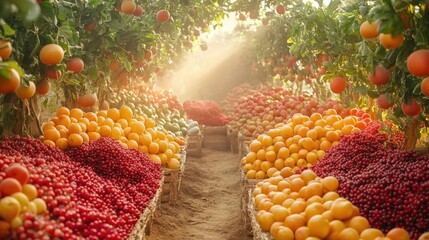 Abundant Colorful Fruits Display in Sunlight