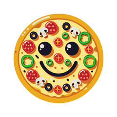 Happy Pizza Cartoon Illustration in White Background