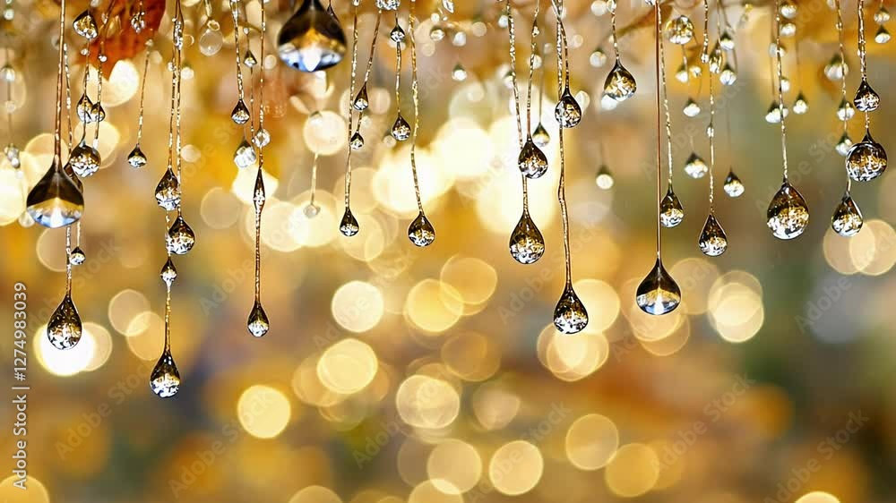 Aufkleber dew droplets hang delicately from leaves creating a shimmering backdrop in a forest at dawn
