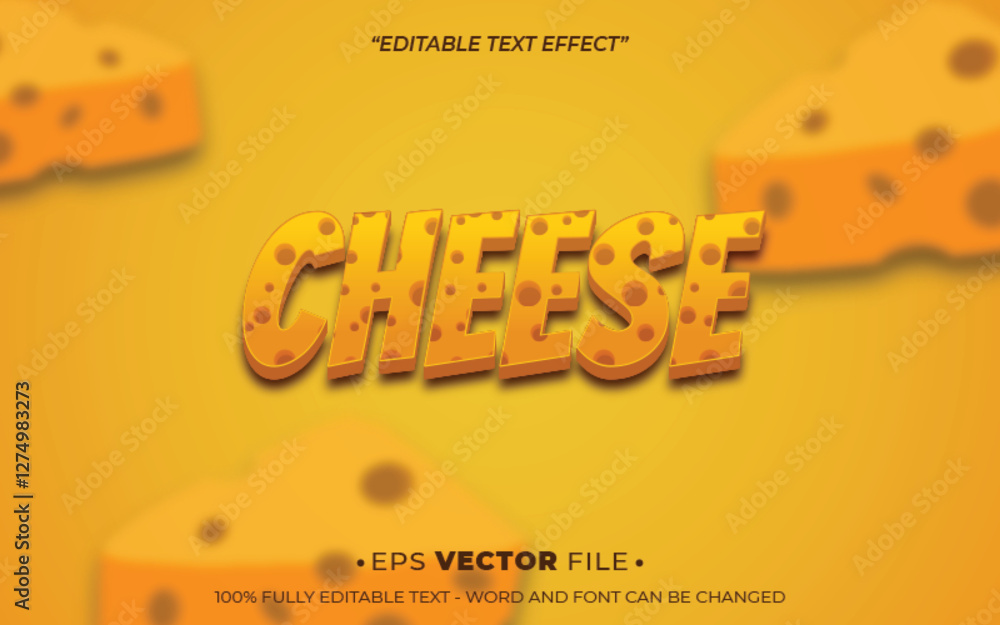 Poster cheese text effect vector realistic 3d style with a yellow background