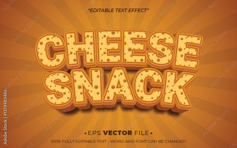 Poster cheese snack text effect vector realistic 3d style