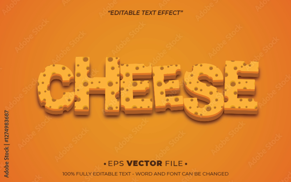 Poster cheese text effect vector realistic 3d style with a yellow background