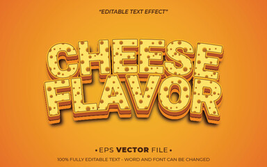 Cheese Flavor text effect vector realistic 3d style with a yellow background