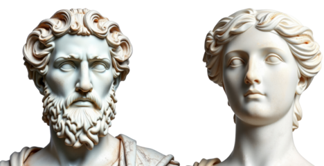 Classical greek marble busts of deities