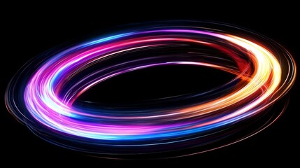 Abstract spiral motion blur with glowing lines in gradient hues, creating a dynamic vortex effect