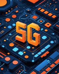 High-tech 5G network with glowing circuits in a futuristic digital environment, highlighting innovation, connectivity, and next-generation communication technology

