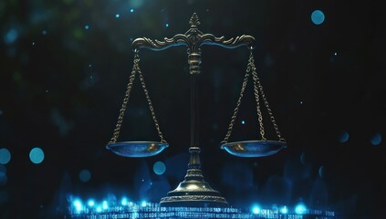 Justice Scales, Dark Bokeh Background, Legal Concept, Stock Photo
