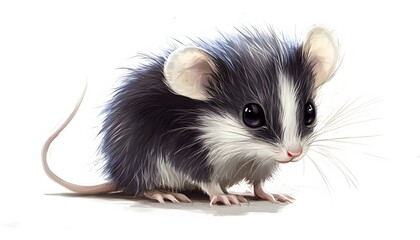 Fototapeta premium Cute cartoon mouse with big eyes stands on white surface