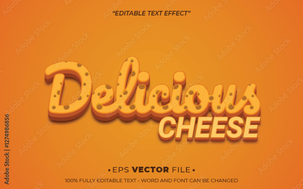 Poster delicious cheese text effect vector 3d style with a yellow background