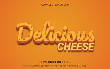 Fototapeta premium Delicious Cheese text effect vector 3d style with a yellow background