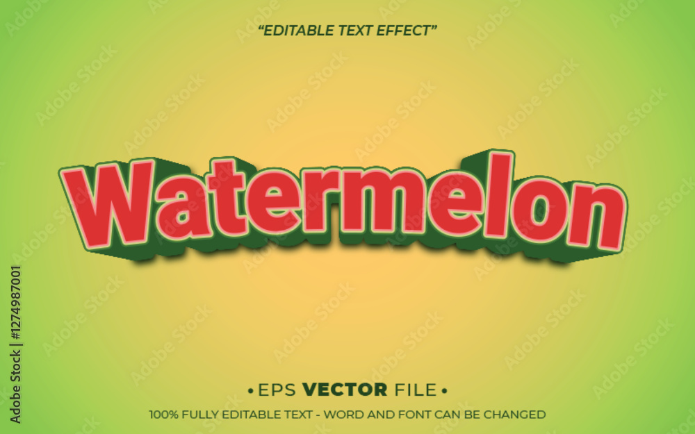 Poster watermelon 3d editable text effect vector realistic