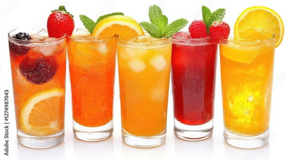 Aufkleber refreshing array of colorful beverages with fruits and mint, showcasing summer vibes and enjoyment