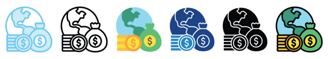 Global Fund multi style, mini illustration icon. outline, flat, glyph, line color. For UI, UX, app and web, digital or print. For  education, business, economy, financial theme.