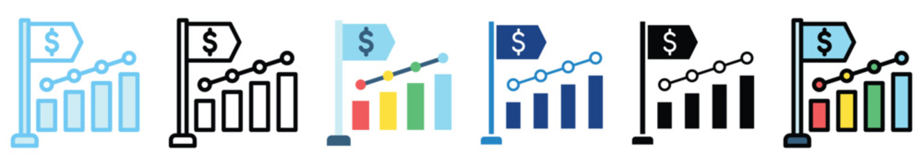 Initial Public Offering multi style, mini illustration icon. outline, flat, glyph, line color. For UI, UX, app and web, digital or print. For  education, business, economy, financial theme.