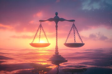 Justice Scales Sunset Sea