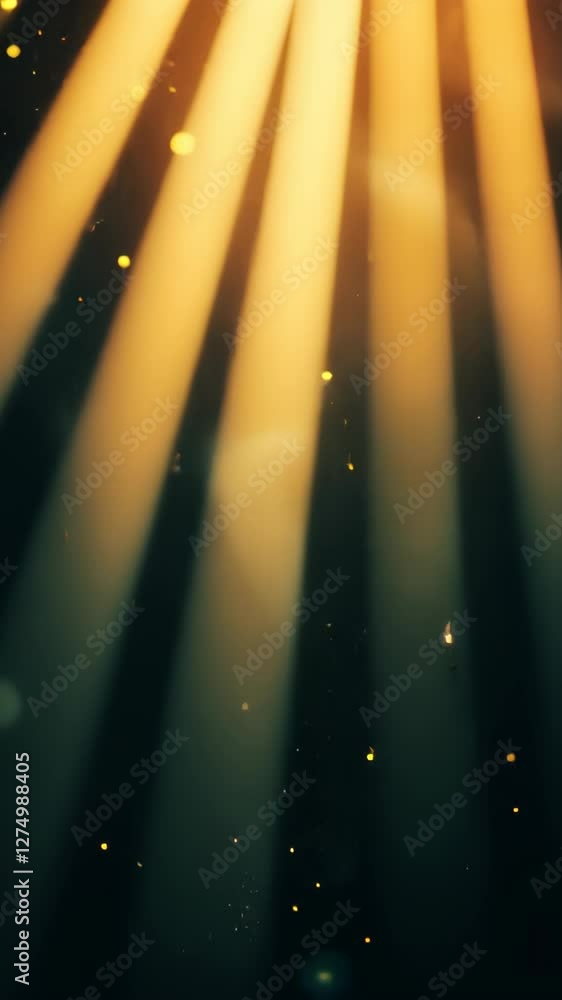 Poster golden sunlight rays with floating dust particles creating a magical atmosphere in a dark space, ide