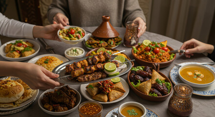 Obraz premium Abundant and delicious middle eastern food served on a table