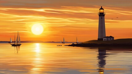 Fototapeta premium The warm lighthouse in the sunset glow