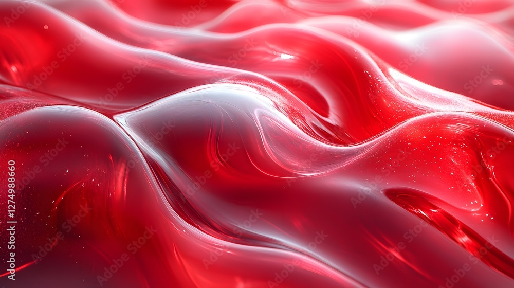 Poster ruby red rhythms, an abstract fluidscape of waves and subtle radiance