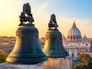Obraz premium Ancient bells at sunrise, Vatican City