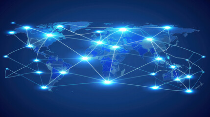 Naklejka premium digital world map with glowing connections representing global networking and communication. blue tones create modern and technological feel