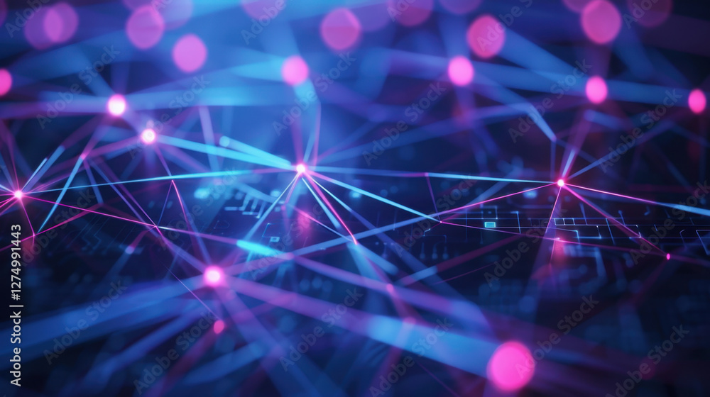 Poster abstract digital network with glowing lines and nodes, representing technology and connectivity. vib