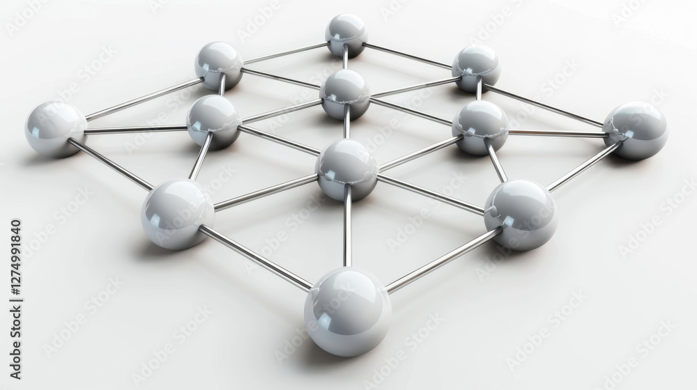 Poster 3d network structure with interconnected spheres and rods, symbolizing connectivity and technology