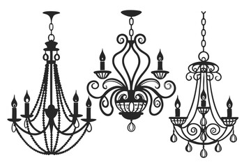 set of chandelier silhouette vector illustration