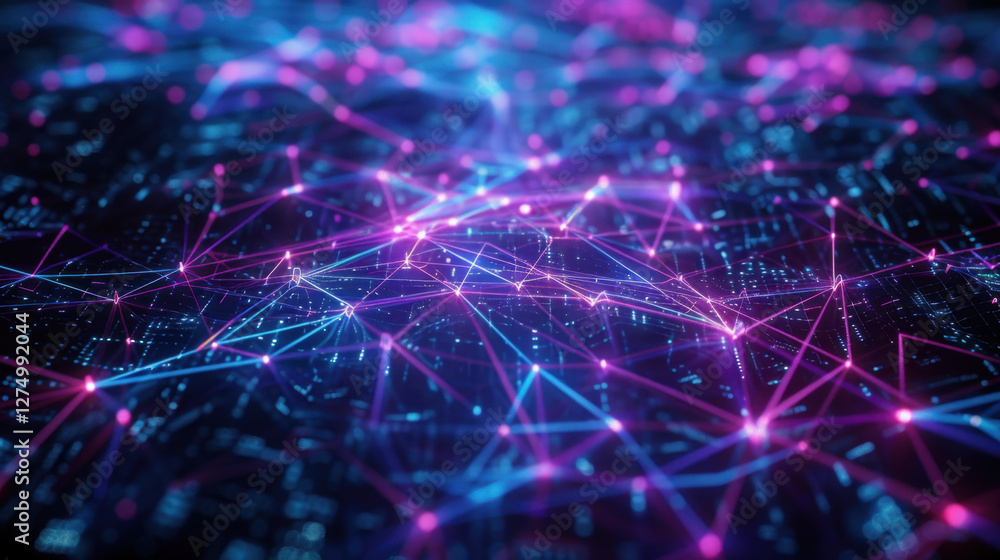 Aufkleber digital network connections with vibrant blue and pink lights create futuristic atmosphere. this abs
