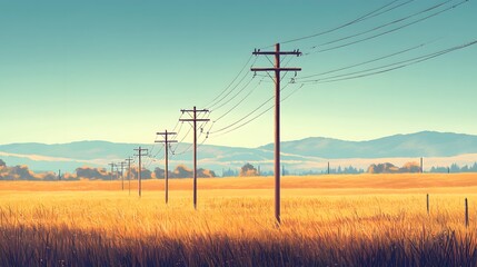 Abandoned power poles standing tall in the fields