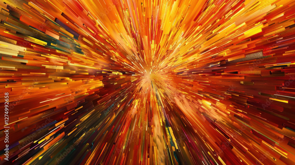 Poster vibrant explosion of colors in orange, red, and yellow, creating dynamic burst effect. this abstract