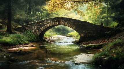 wooden countryside bridge over peaceful river