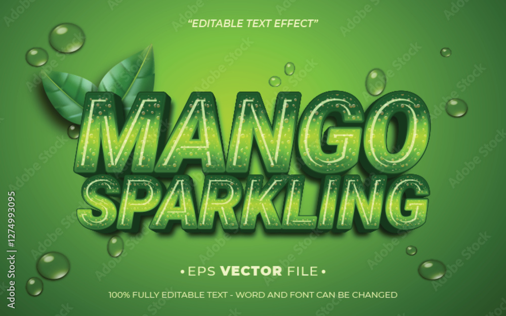 Poster mango sparkling 3d editable text effect vector realistic