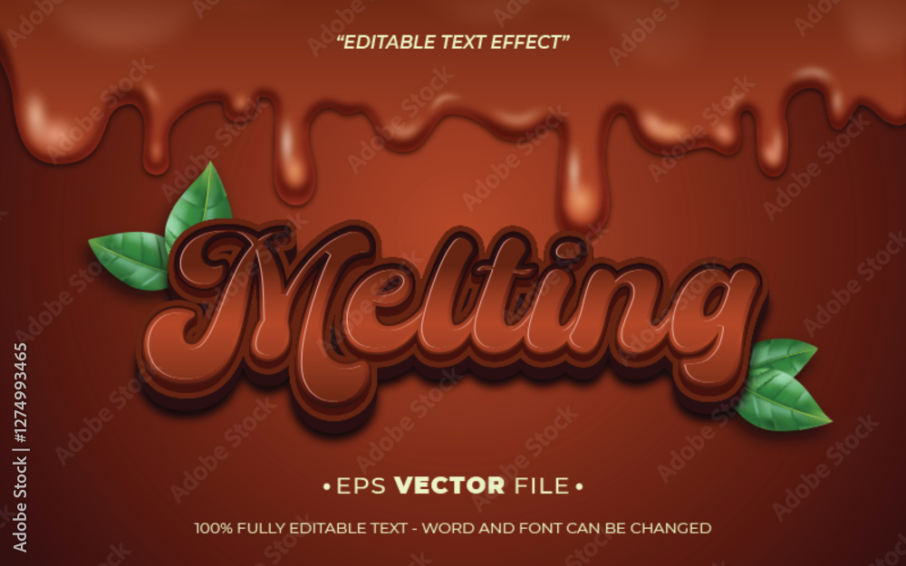Poster melting editable text effect vector template with realistic 3d style