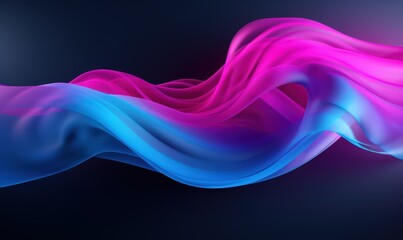 Abstract silk waves with colorful pink and blue gradient on dark background for presentations