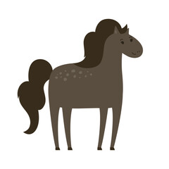 Horse cartoon vector illustration. Cute hand drawing horse isolated on white. Comic purebred wild stallion. Farm flat character animal. Design perfect for children books, educational materials prints